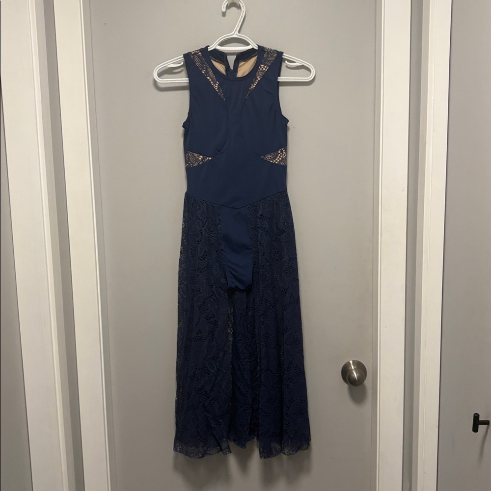 Brand New Never worn Girls Navy bodysuit with lace skirt detail. Dance Costume.